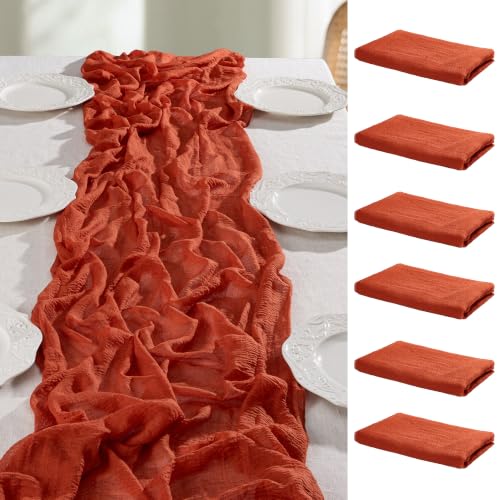 Goodluck Burnt Orange 6-Pack 35x120in Cheesecloth Table Runner - 10ft Terracotta Gauze