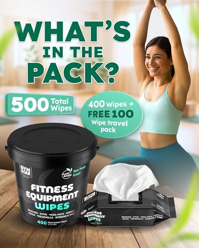 Vincentrix 500 Gym & Yoga Mat Wipes Set with Bucket & Travel Pack - Plant-Based, Fresh Scent