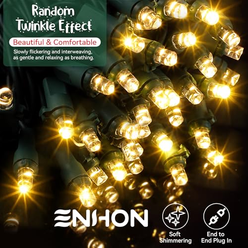 Enhon Slow Twinkling Christmas Lights 6 Pack Warm White 100 Lights 35ft – End-to-End Easy-Connect