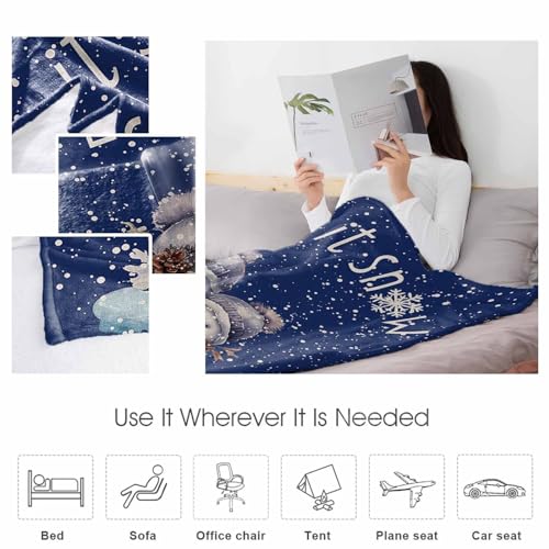 LEOKOTI Navy Blue Snowman Christmas Throw Blanket 60x80 Fleece Cozy Winter Decor
