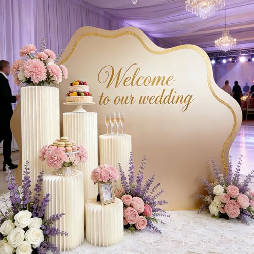 Jueraori Off-White Cylinder Pedestal Stands Set for Events & Displays, 5 pcs