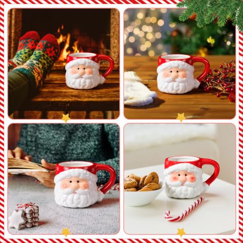 Sliner 6 Pack Red 14oz Santa Coffee Mugs - Christmas Ceramic Cup Set
