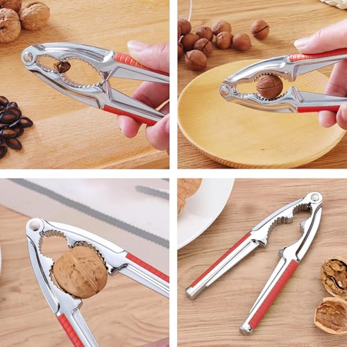 Nut Cracker 2-Pack Stainless Steel with Non-Slip Handle - Red, Multi-Purpose for Nuts & Shellfish (GZLT)