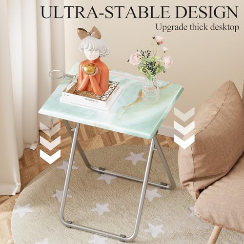 Sea Blue Marble 4-Piece Folding TV Tray Set - Portable Dinner & Snack Tables