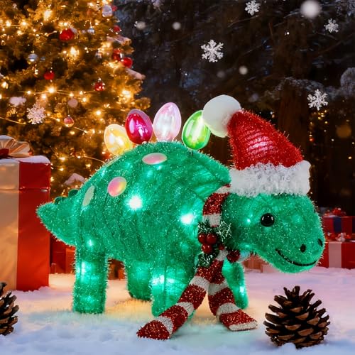 Hausse Lighted 3D Stegosaurus Outdoor Christmas Decor – Pre‑Lit 25" L x 13" H Garden Dinosaur