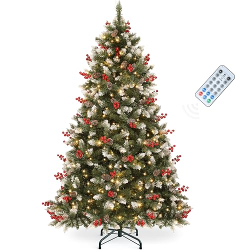 YITAHOME 6ft Prelit Decorated Pine Christmas Tree with Red Berries & Remote - Green Variant
