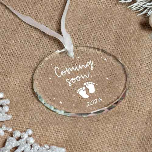 2026 Glass Christmas Hanging Ornament,Baby Coming Soon£¬Baby Pregnancy Announcement for Husband£¬Grandparents£¬Family (Come-Baby)