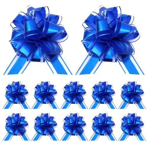 Uintoon 12Pcs Pull Bow Gift Wrapping Christmas Gift Bows Blue Ribbon Pull Flower Bows for Wedding Valentine's Day Party Birthdays Holidays Gift Wrapping Bows