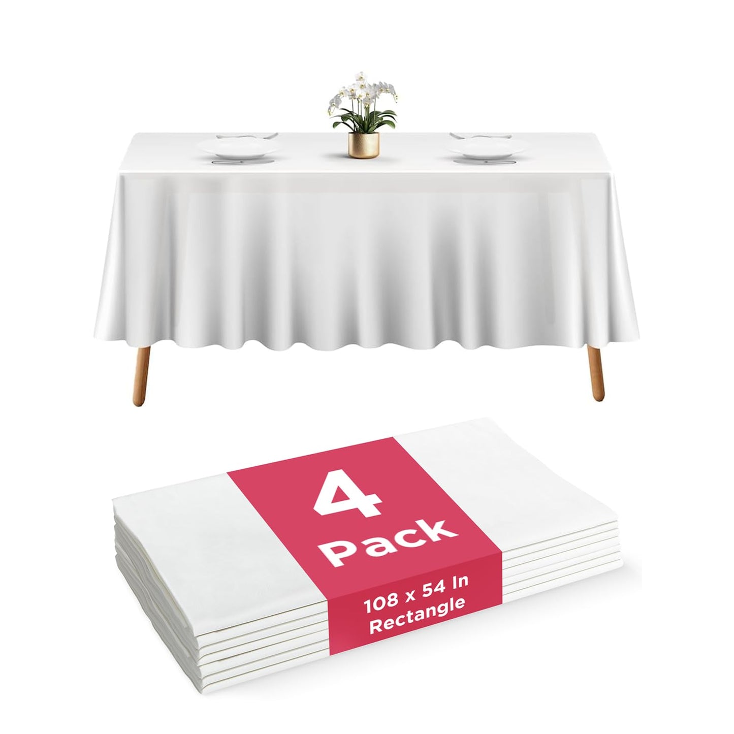 Prestee 4 Pack Gold and Black Table Cloth Rectangle Table Covers 54 x 108 Inches - Plastic Table Cloth Disposable for Parties, Dining and Events - Black Tablecloths for Weddings and Celebrations