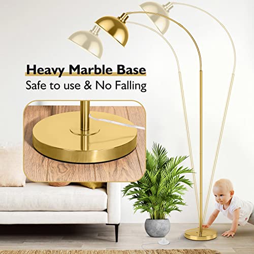 Gold Arc Floor Lamp for Living Room & Bedroom - Dimmable Over Couch Reading Lamp with Remote Control