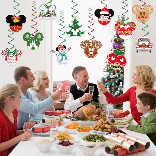 72Pcs Mouse Christmas Party Decorations Hanging Swirls Merry Christmas Ceiling Hanging Decorations Whirls Glitter Foil Ceiling Swirls Streams for Winter Holiday Xmas Decor Supplies