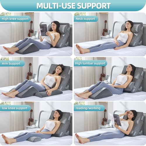 Grey 4-Piece Orthopedic Wedge Pillow Set for Sleeping & Post-Surgery Support