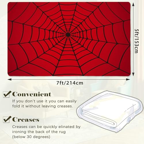 Red Spider Web 5x7 Indoor Washable Rug with Non-Slip Backing for Living Room Bedroom Kitchen