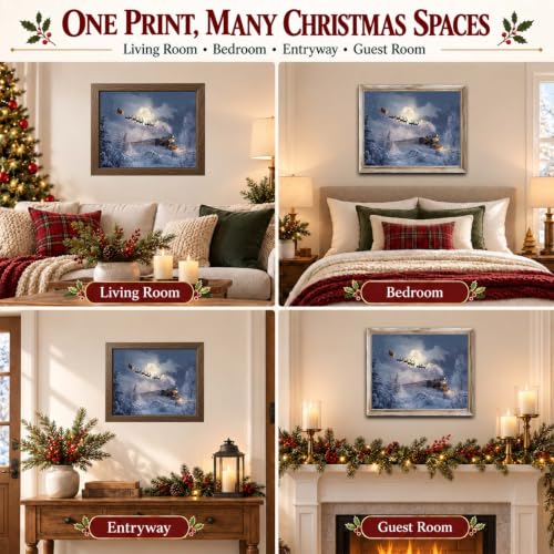 llyinglpdec Santa Sleigh and Reindeer Christmas Wall Art Print, Steam