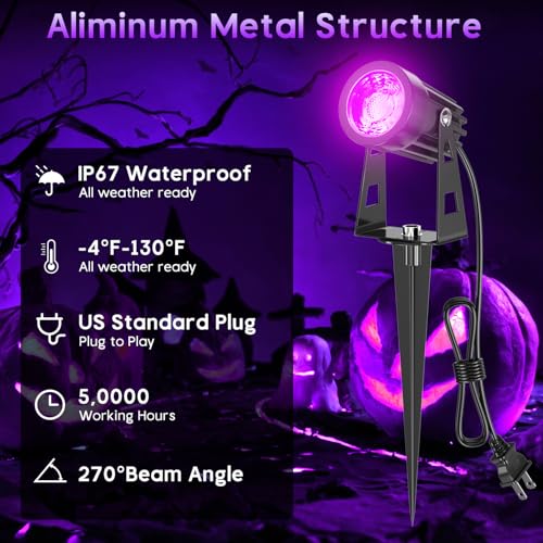 3W UV Black Light Spotlights 6-Pack for Halloween Parties & Outdoor Use