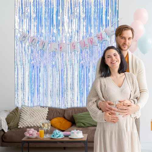 2 Pack Iridescent Party Backdrop Decorations Tinsel Curtain Birthday Decorations Foil Fringe Photo Booth Streamer Backdrop Iridescent Theme Christmas Bachelorette Graduation Party Decorations
