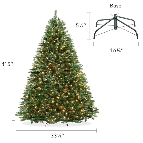 Casafield 4.5FT Realistic Pre-Lit Green Spruce Artificial Christmas Tree with Metal Stand - 4ft 6in