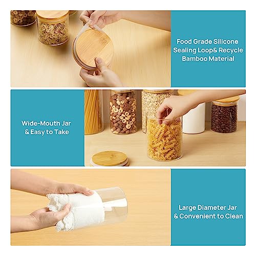 Vtopmart 7 Pack Glass Food Storage Jars Set with Bamboo Lids - 15oz to 74oz Kitchen Containers for Pantry Organization