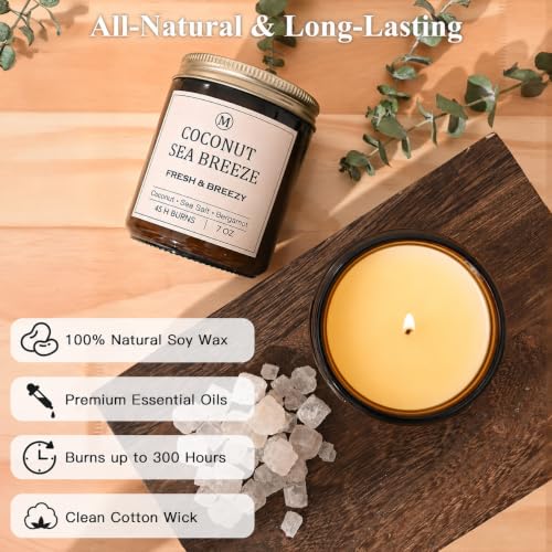 Scented Soy Candle Gift Set - 6 Fragrances, 42oz, Up to 300 Hours, Vanilla White Tea Sage Eucalyptus Sea Breeze Sandalwood