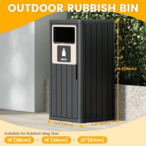 WTFGO Black 22 Gallon Outdoor Waterproof Resin Trash Can with Lid - Patio Garden Bin
