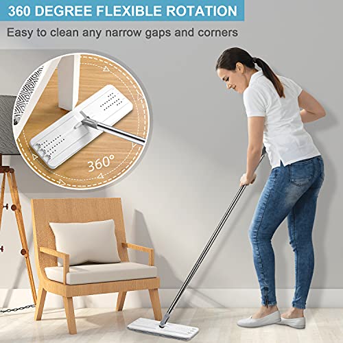 White Mop and Bucket Set with 3 Microfiber Pads - Hands-Free Flat Floor Cleaning System