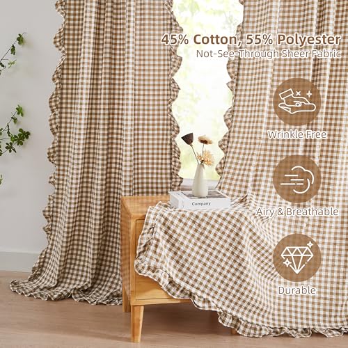 40W x 84L Inches Buffalo Plaid Curtains Pair for Bedroom, Brown & White