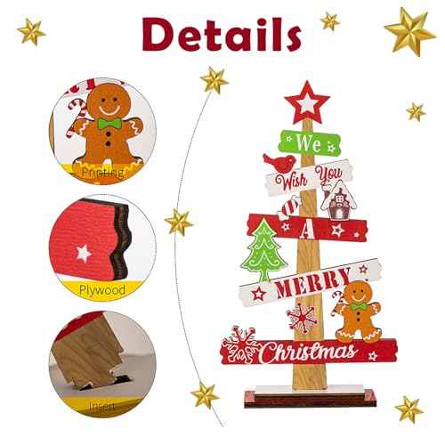 2Pcs Wooden Christmas Centerpiece Signs, Wooden Gnome Table Decorations Signs, Merry Christmas Table Toppers, Centerpiece Decorations for Holiday Home Party Indoor Decor (Gingerbread)
