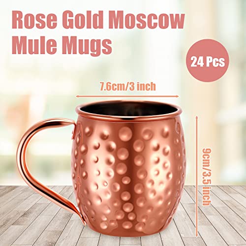 24 Pcs Rose Gold Moscow Mule Mugs 12oz Hammered Copper Steel Cups - Durable & Elegant Drinkware Set