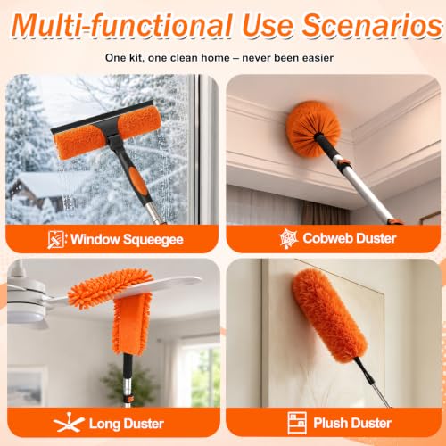 24FT Reach Ceiling Fan & Window Duster Kit with Extension Pole & Microfiber Feather Duster