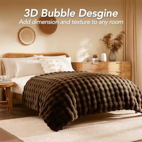 L'AGRATY Faux Rabbit Fur Throw Blanket 50x60 Inches Cocoa Brown