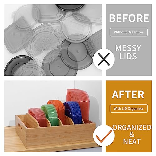 Bamboo Food Container Organizer with Adjustable Dividers - 2 Pack