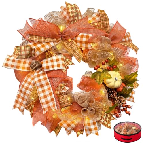 24-Inch Fall Pumpkin Wreath for Front Door - Autumn Harvest Decor - Variation of THIS listing