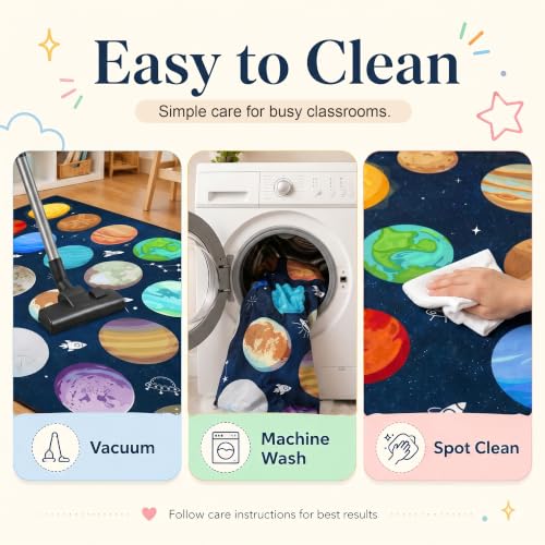 Kimicole 10x12 ft Classroom Rug with 30 Planet Spots for Preschool & Elementary