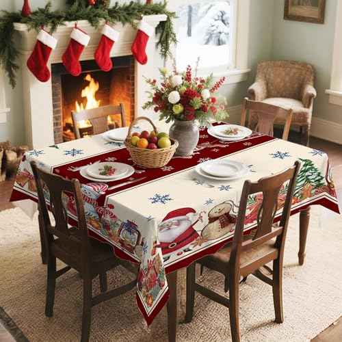 Hexagram Square Christmas Tablecloth 54 Inch, Christmas Table Cloth, Snowman Tablecloth Winter Xmas Santa Tablecloths for Kitchen Dining Decor