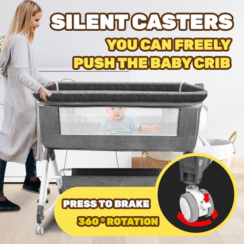 Foldable Baby Bassinet with Mosquito Net & Silent Wheels - Adjustable Bedside Sleeper