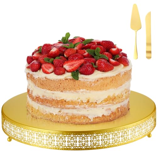 Wenqik Gold 18 Inch Metal Cake Stand with Cutting & Spatula - Elegant Dessert Display