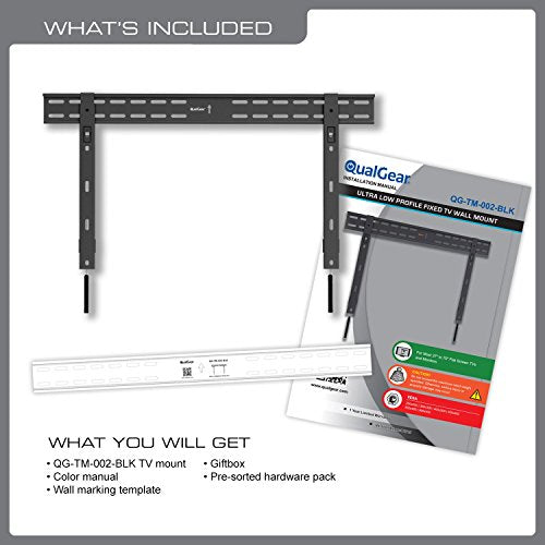 Fixed Wall Mount for 37-70 Inch TVs - Ultra Slim Low Profile Black - Supports up to 66 lbs - VESA 200x200 to 800x400 - Variation: Black (002) / 37-70 Inch