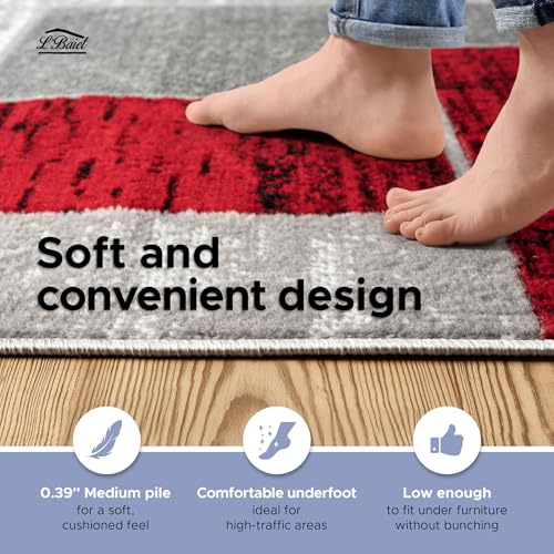 Red Geometric Area Rug 8x10 ft Modern Abstract Carpet for Living Room Bedroom