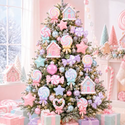Fuutreo 24 Pcs Candy Christmas Tree Picks Pastel Lollipops Decor