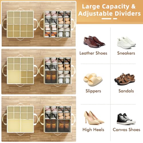 NestOrganix Beige Foldable Shoe Organizer for Closet, Holds 16-24 Pairs