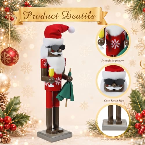 15 Inch Black African American Santa Nutcracker Christmas Decor - Wooden Tabletop Ornament