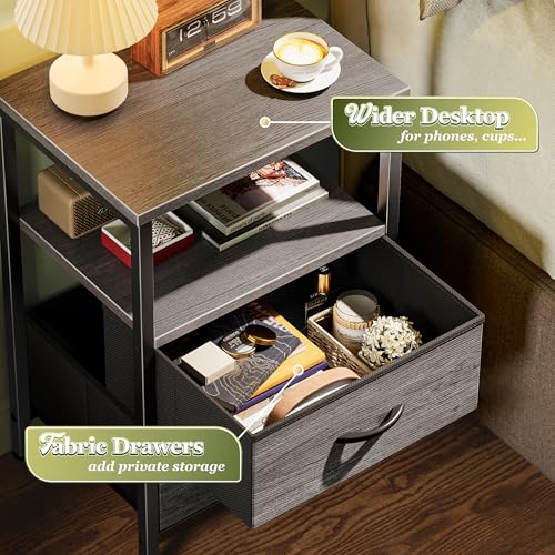 Huuger Grey Nightstand Set of 2 with 2 Drawers - Modern Bedside Tables