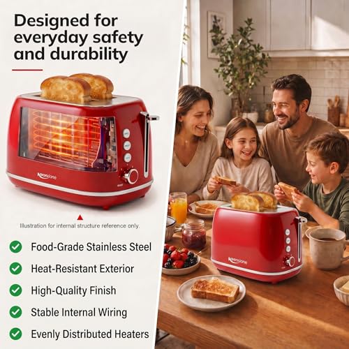 2 Slice Stainless Steel Toaster Retro with 6 Bread Shade Settings,