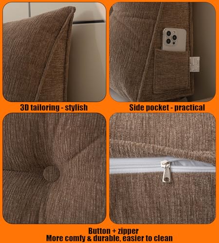 Queen Wedge Headboard Pillow for Support & Comfort - Soft Chenille Cover