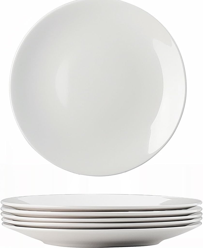 Skiennix 6-Piece White Dinner Plates Set - Lightweight, Chip Resistant, Microwave & Dishwasher Safe | 8.5" Round Design