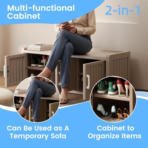 Grey 3-Door Waterproof Resin Shoe Bench with Adjustable Shelves - Indoor & Outdoor Use