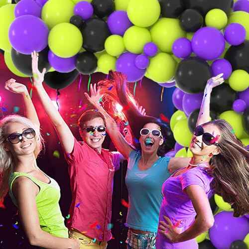 Lime Green Purple Black Balloon Garland Arch, 122PCS Lime Green Purple Balloons Black Purple Balloons for Hero Racing Car Truck Birthday Video Game Halloween Props Decorations