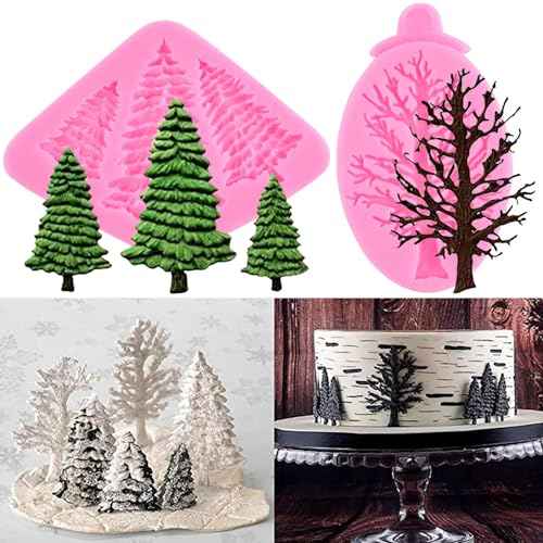 ZiXiang Christmas Tree Fondant Cake Silicone Mold For Xmas Birthday Party DIY Cake Decorating Cupcake Topper Polymer Clay Candy Chocolate Gum Paste Set Of 2