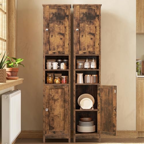 Tall Bathroom Cabinet with 2 Adjustable Shelves and 2 Doors - Rustic Brown, 2 Doors Brown