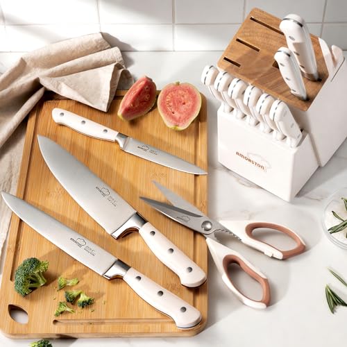 14-Piece Kitchen Knife Set with Block & Sharpener - Full Tang German Stainless Steel